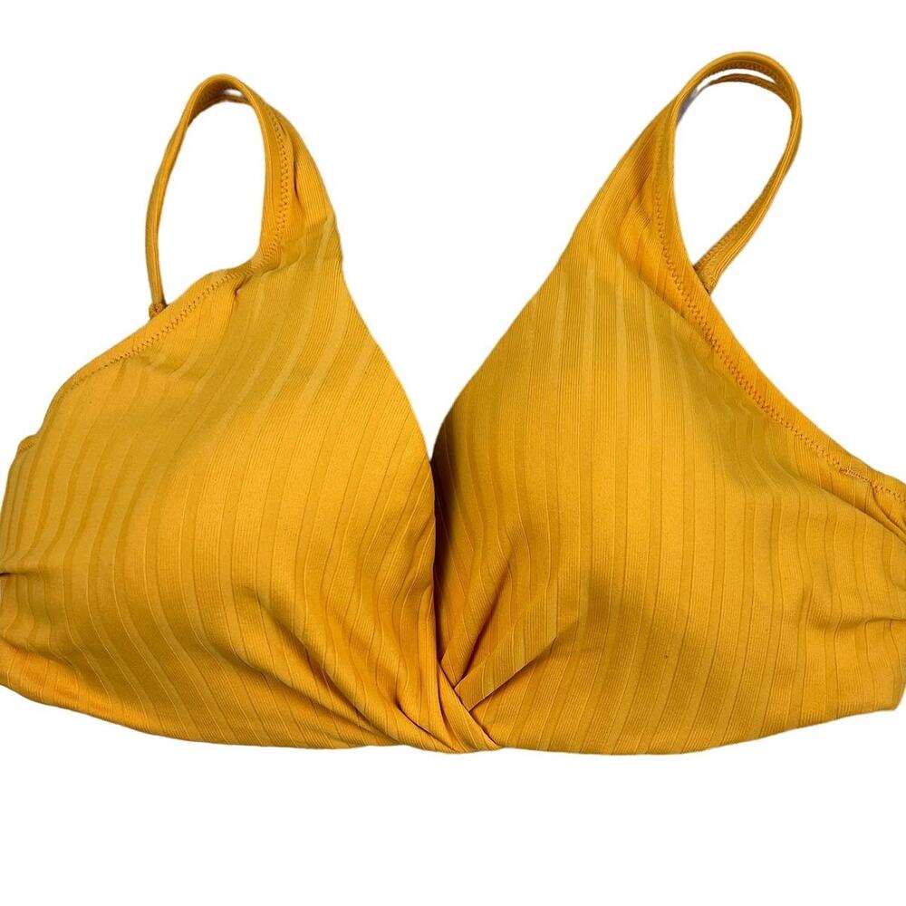 Shade & Shore Women's Golden Yellow Ribbed Bikini Top - Size 36D - NWT